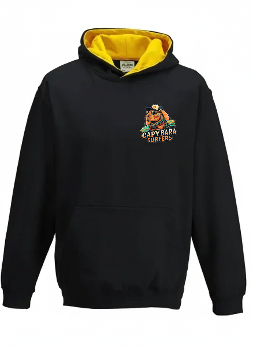 Hoodie KIDS Original Capybara Surfers ® - Nero / Giallo oro