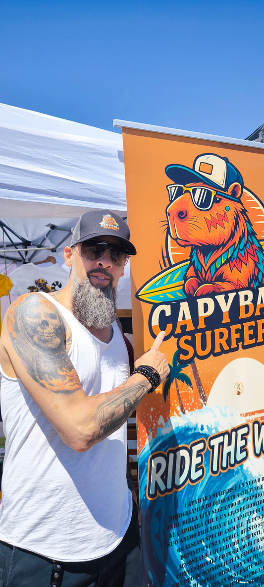 Cap Trucker Original Capybara Surfers ® - Nero / Grigio