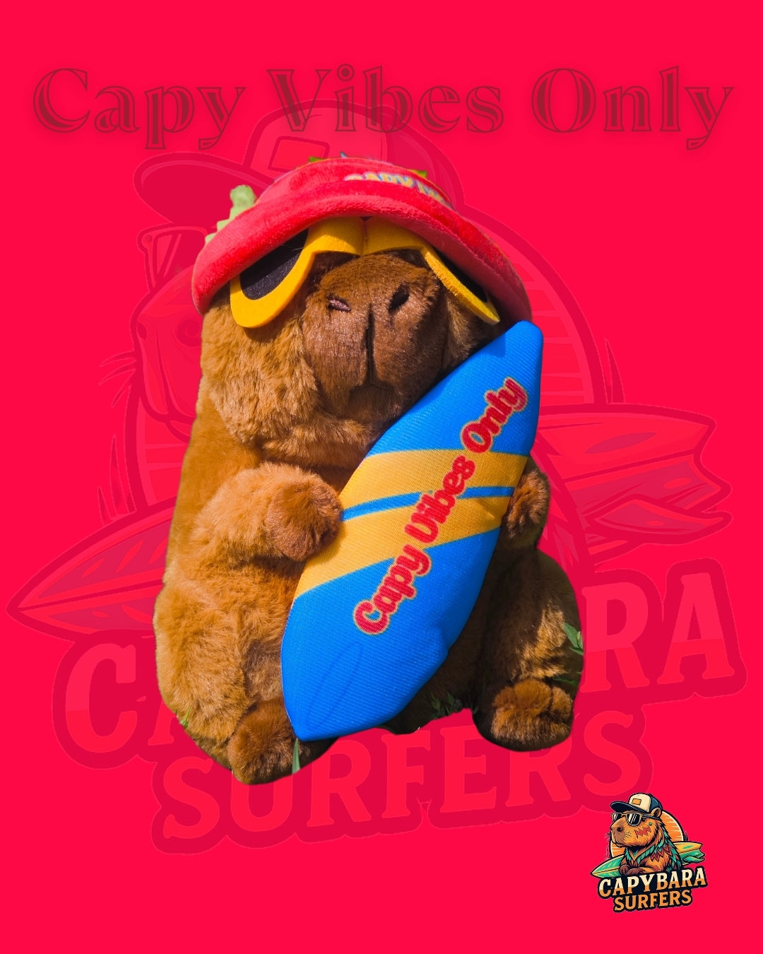 Peluche Capybara Surfers - Capy Vibes Only