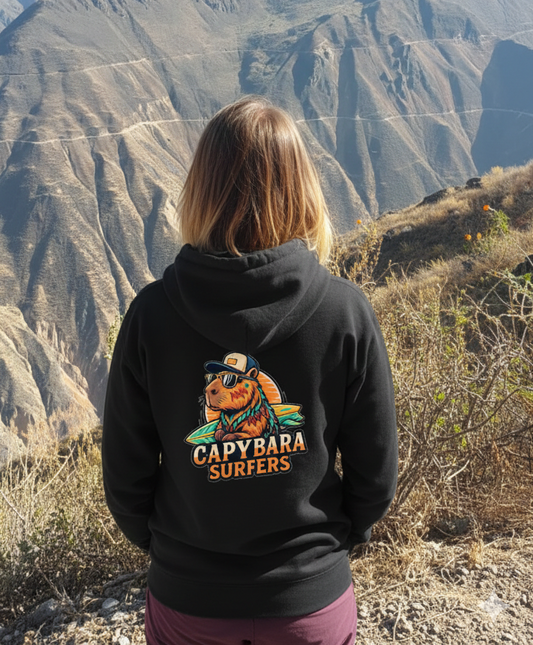 Hoodie Original Capybara Surfers ® - Nero / Grey