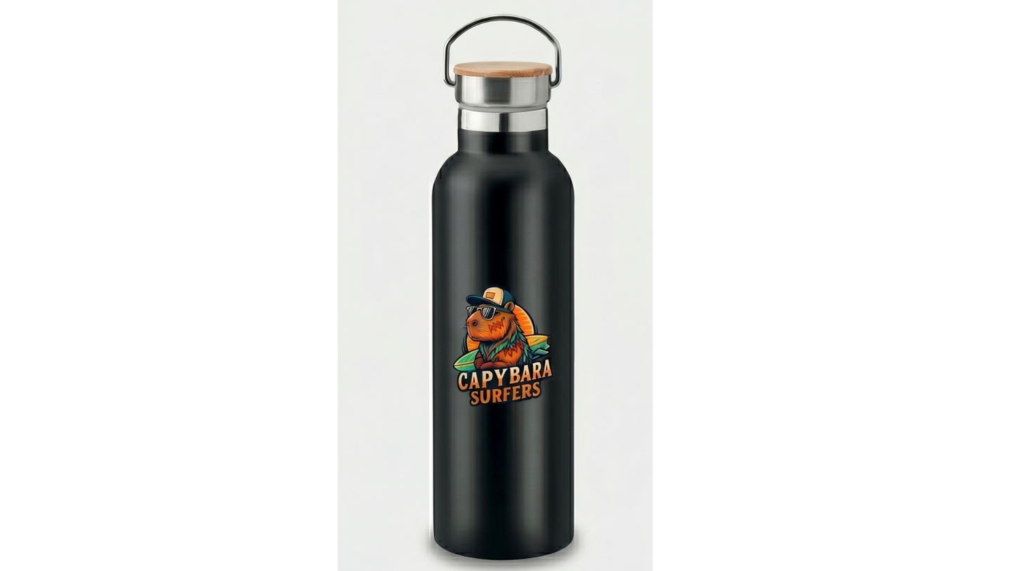 Borraccia Thermos Original Capybara Surfers ® – Black Edition (750 ml)