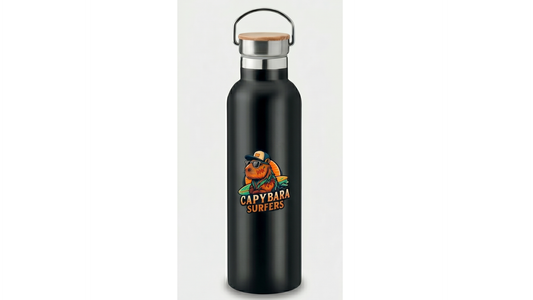 Borraccia Thermos Original Capybara Surfers ® – Black Edition (750 ml)