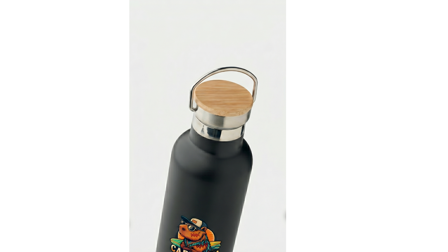 Borraccia Thermos Original Capybara Surfers ® – Black Edition (750 ml)