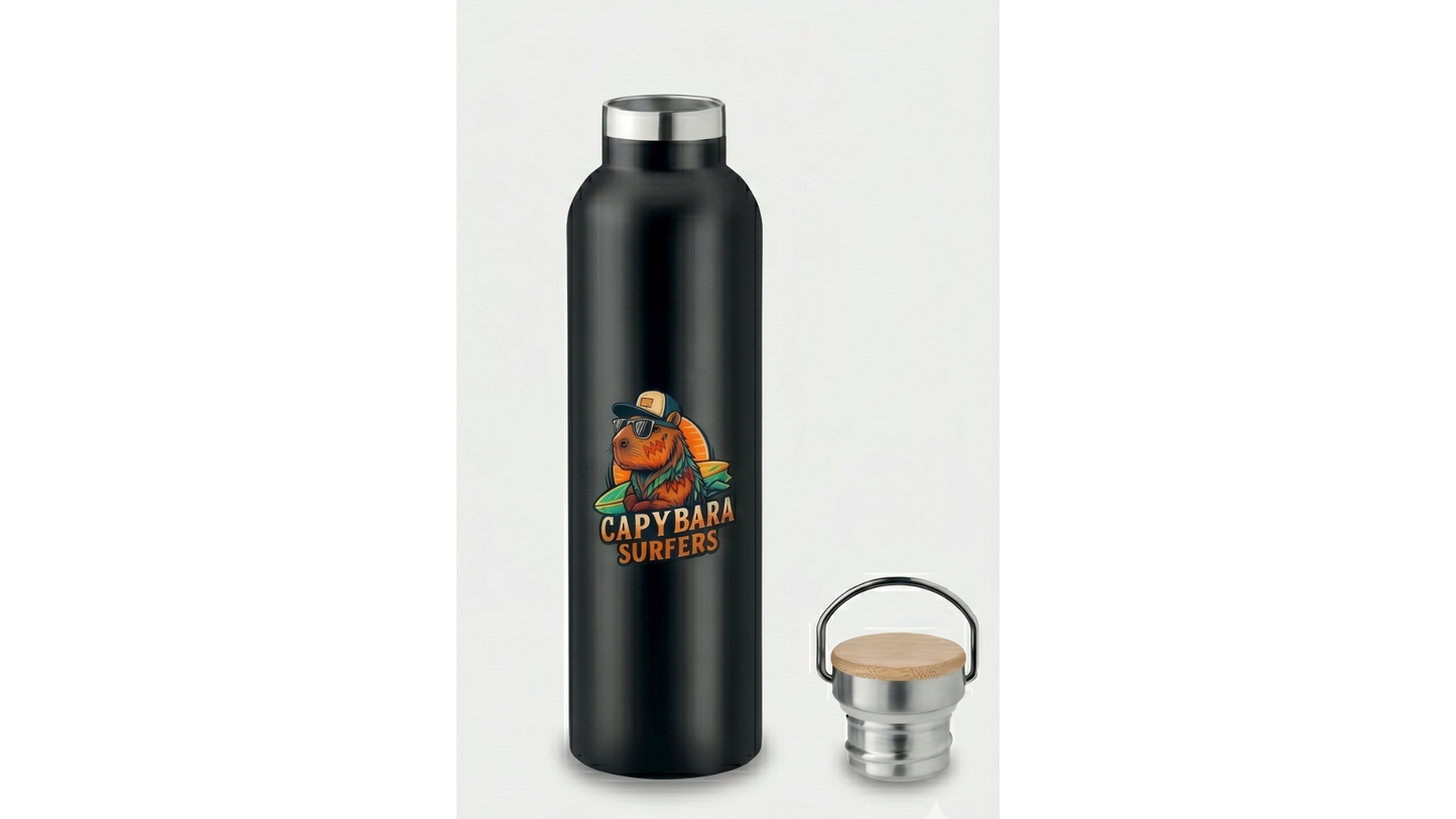 Borraccia Thermos Original Capybara Surfers ® – Black Edition (750 ml)