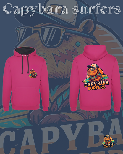 Hoodie Original Capybara Surfers ® - Fucsia / Blue Navy