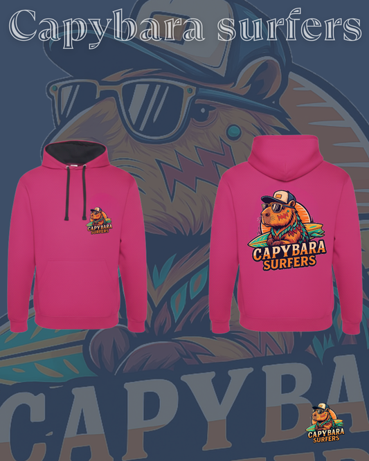 Hoodie Original Capybara Surfers ® - Fucsia / Blue Navy