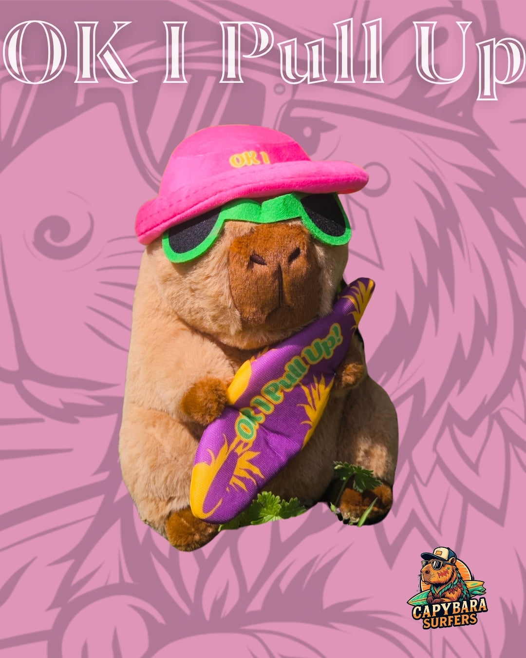 Peluche Mascotte Capybara Surfers - OK I Pull Up