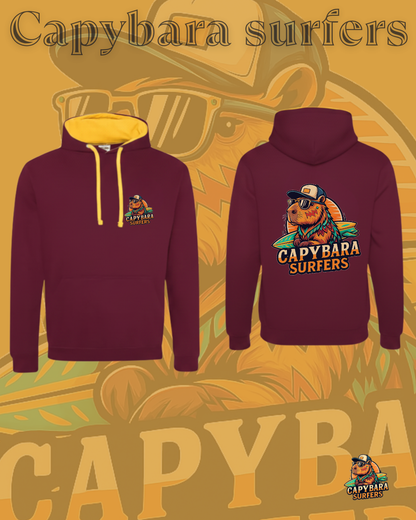 Hoodie Original Capybara Surfers ® - Bordeaux / Giallo Oro