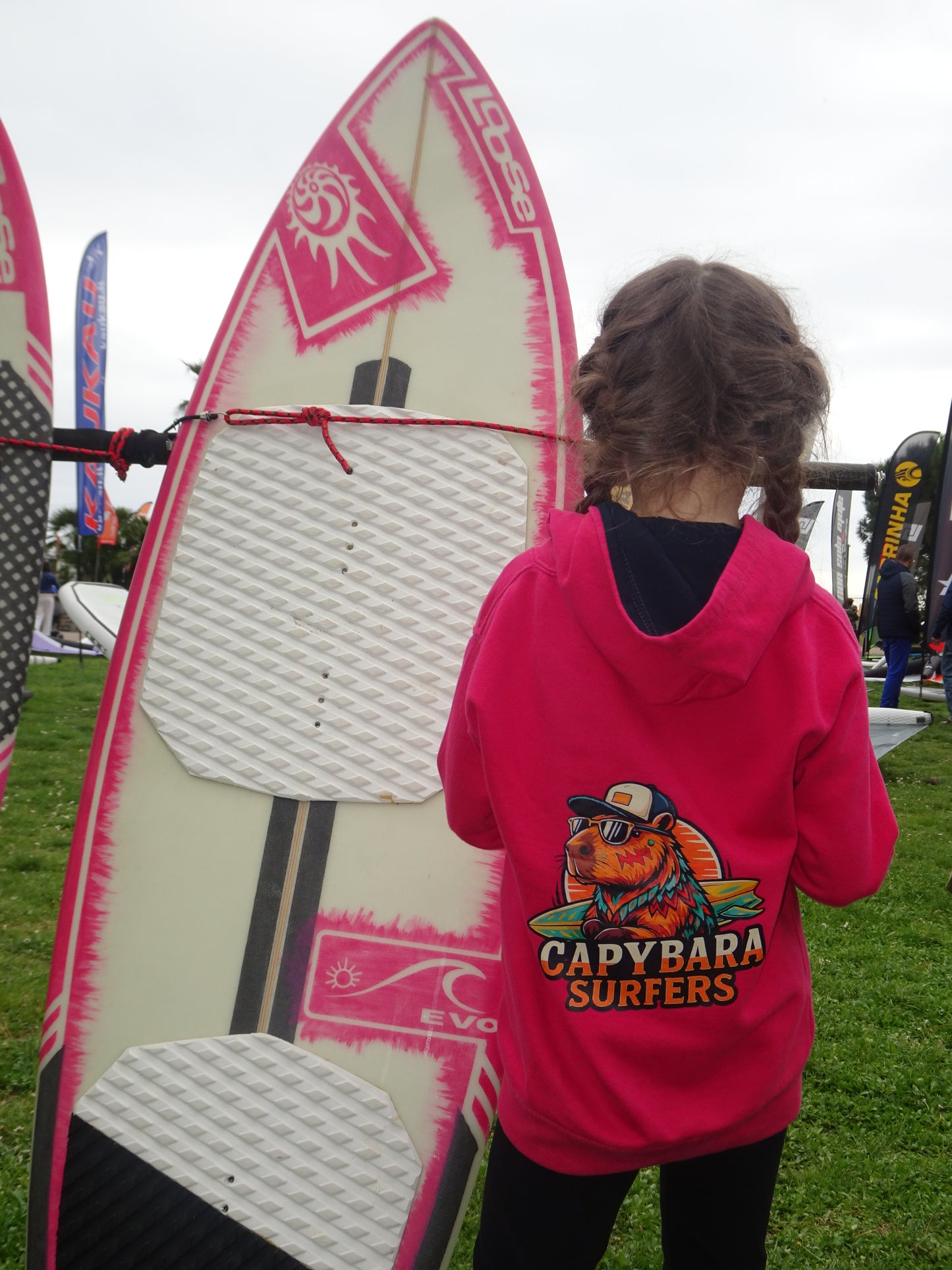 Hoodie KIDS Original Capybara Surfers ® - Fucsia / Blue Navy