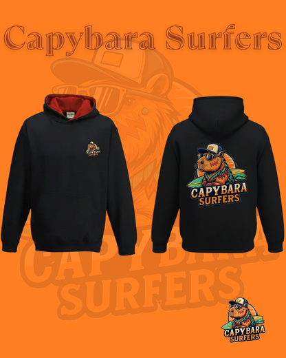 Hoodie KIDS Original Capybara Surfers ® - Nero / Rosso