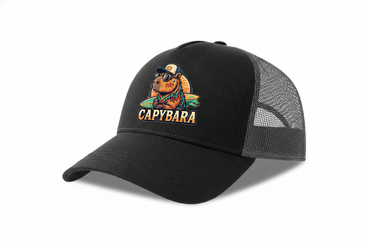 Cap Trucker Original Capybara Surfers ® - Nero / Grigio