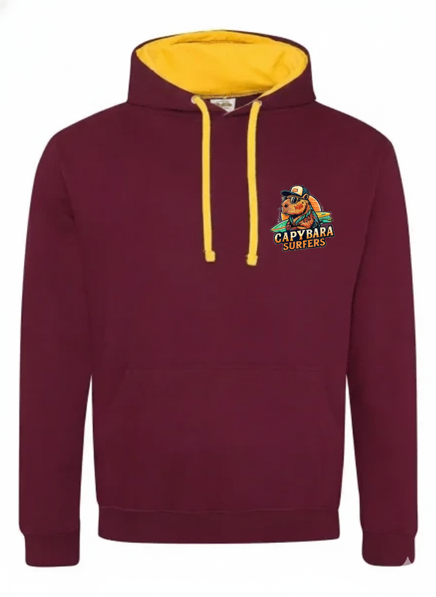 Hoodie Original Capybara Surfers ® - Bordeaux / Giallo Oro