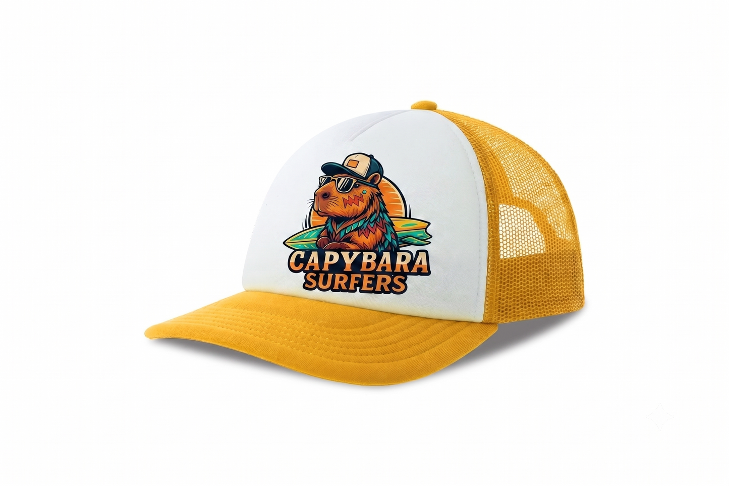 Cap KIDS Trucker Original Capybara Surfers ® - Bianco / Giallo