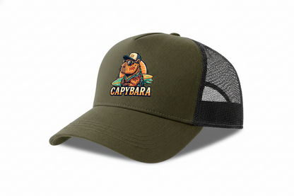 Cap Trucker Original Capybara Surfers ® - Verde Olive / Nero