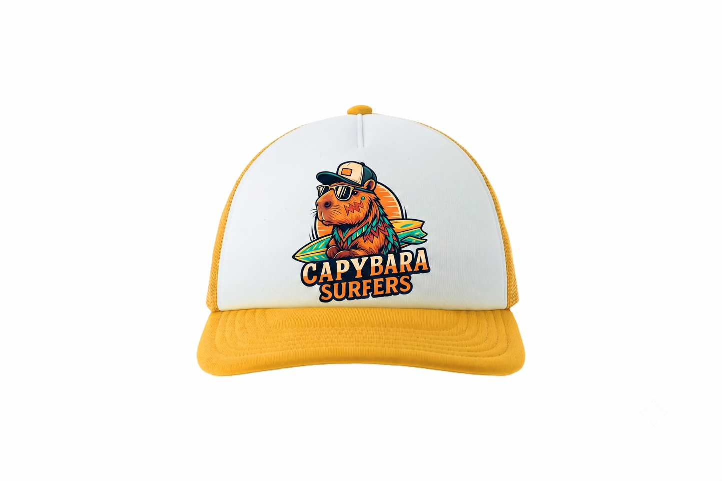 Cap KIDS Trucker Original Capybara Surfers ® - Bianco / Giallo