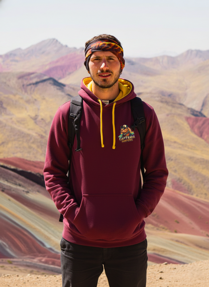 Hoodie Original Capybara Surfers ® - Bordeaux / Giallo Oro