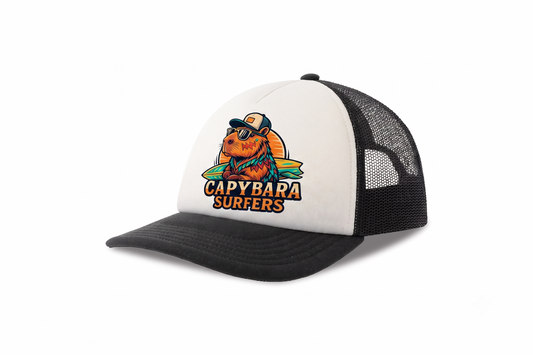 Cap KIDS Trucker Original Capybara Surfers ® - Bianco /Nero