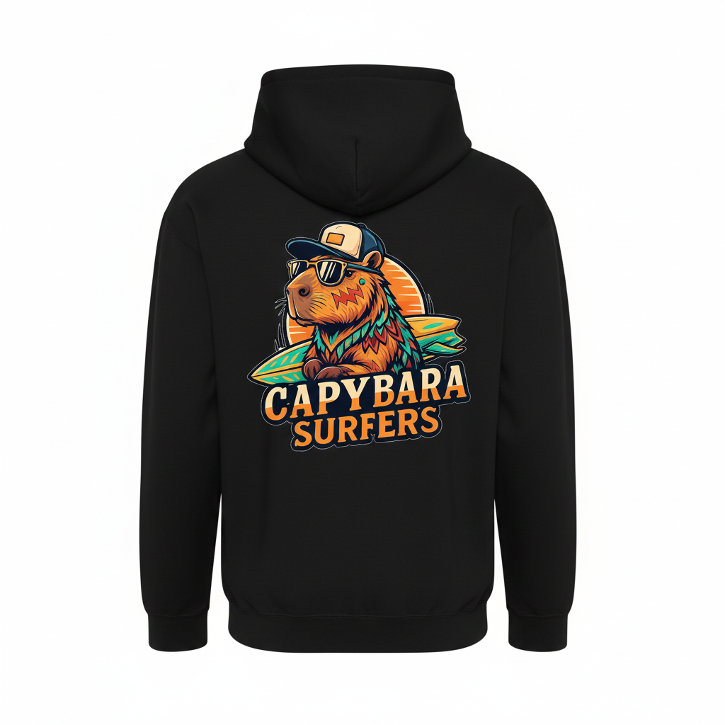 Hoodie KIDS Original Capybara Surfers ® - Nero / Rosso
