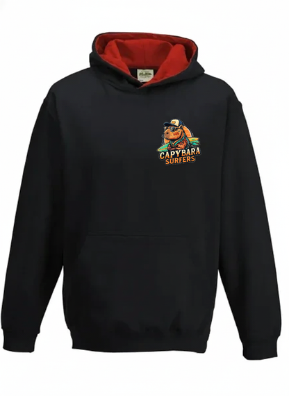 Hoodie KIDS Original Capybara Surfers ® - Nero / Rosso