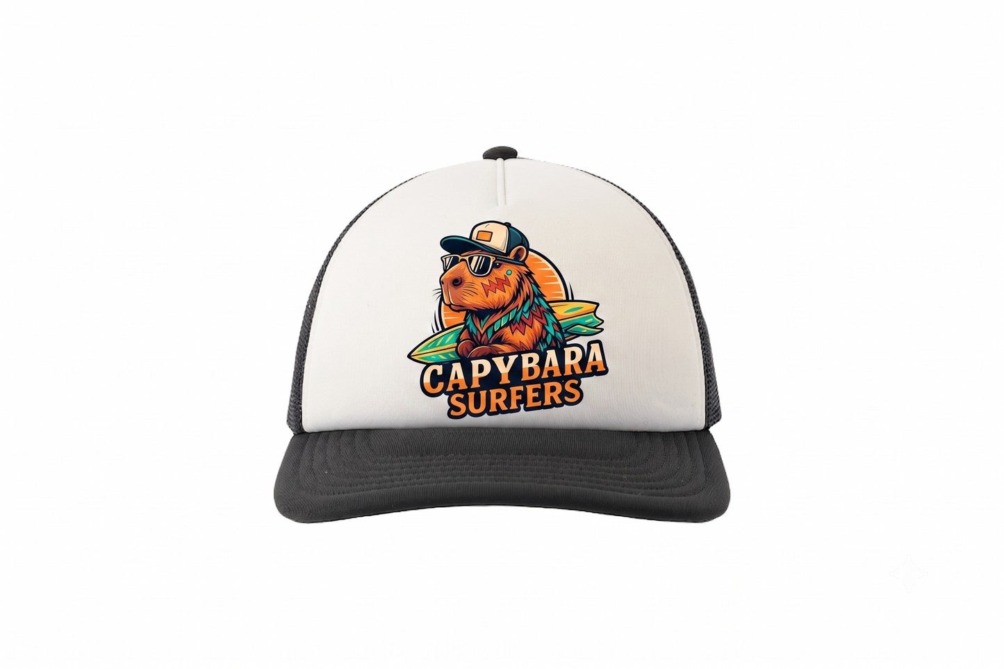 Cap KIDS Trucker Original Capybara Surfers ® - Bianco /Nero