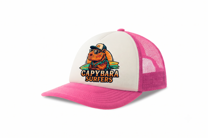 Cap KIDS Trucker Original Capybara Surfers ® - Bianco /Rosa