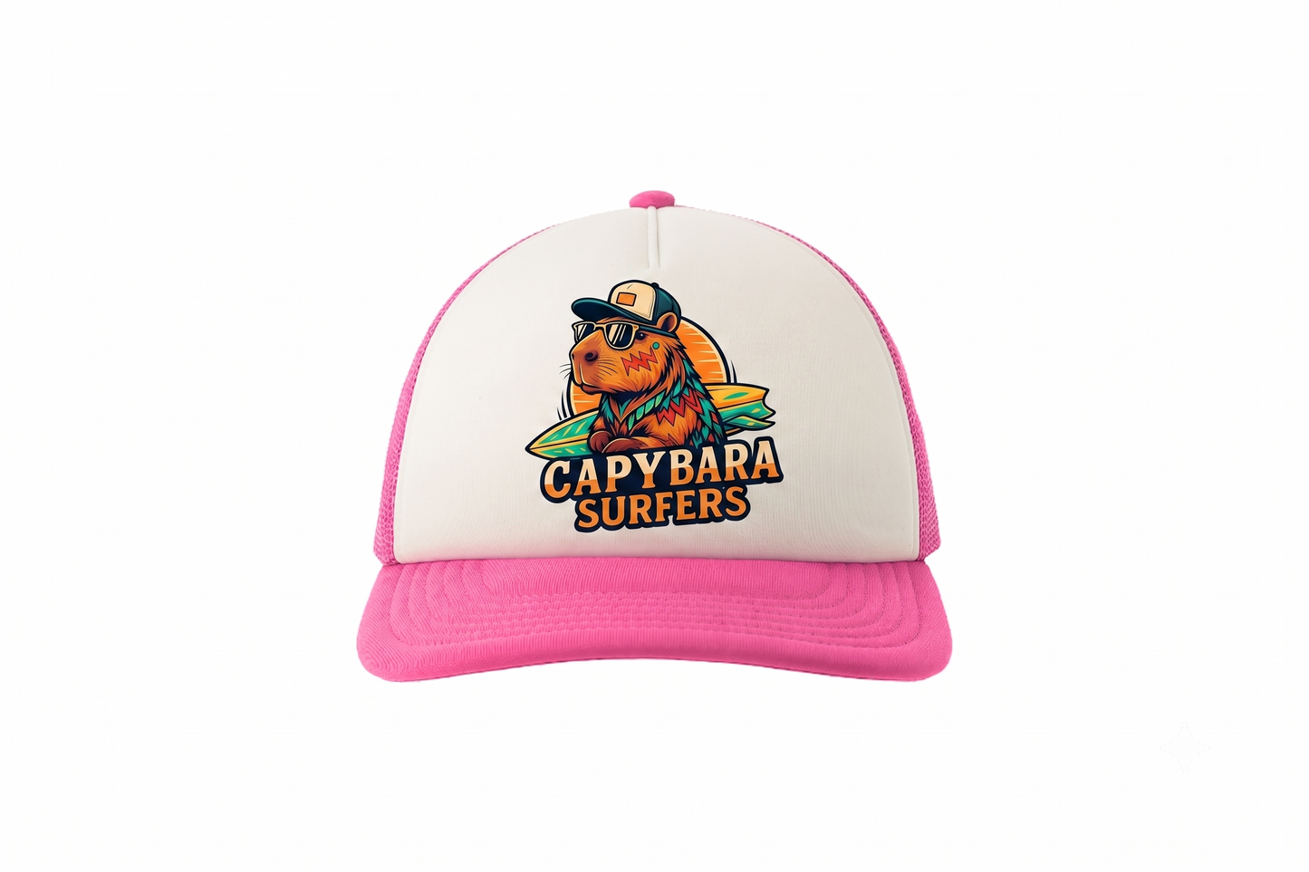Cap KIDS Trucker Original Capybara Surfers ® - Bianco /Rosa