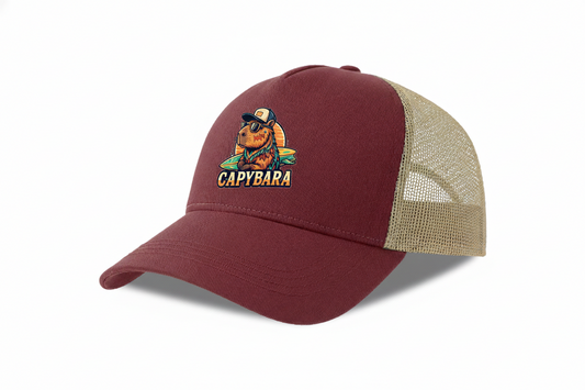 Cap Trucker Original Capybara Surfers ® - Bordeaux / Stone