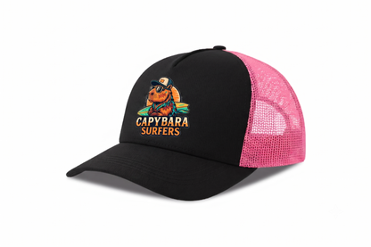 Cap Trucker Original Capybara Surfers ® - Nero / Fucsia