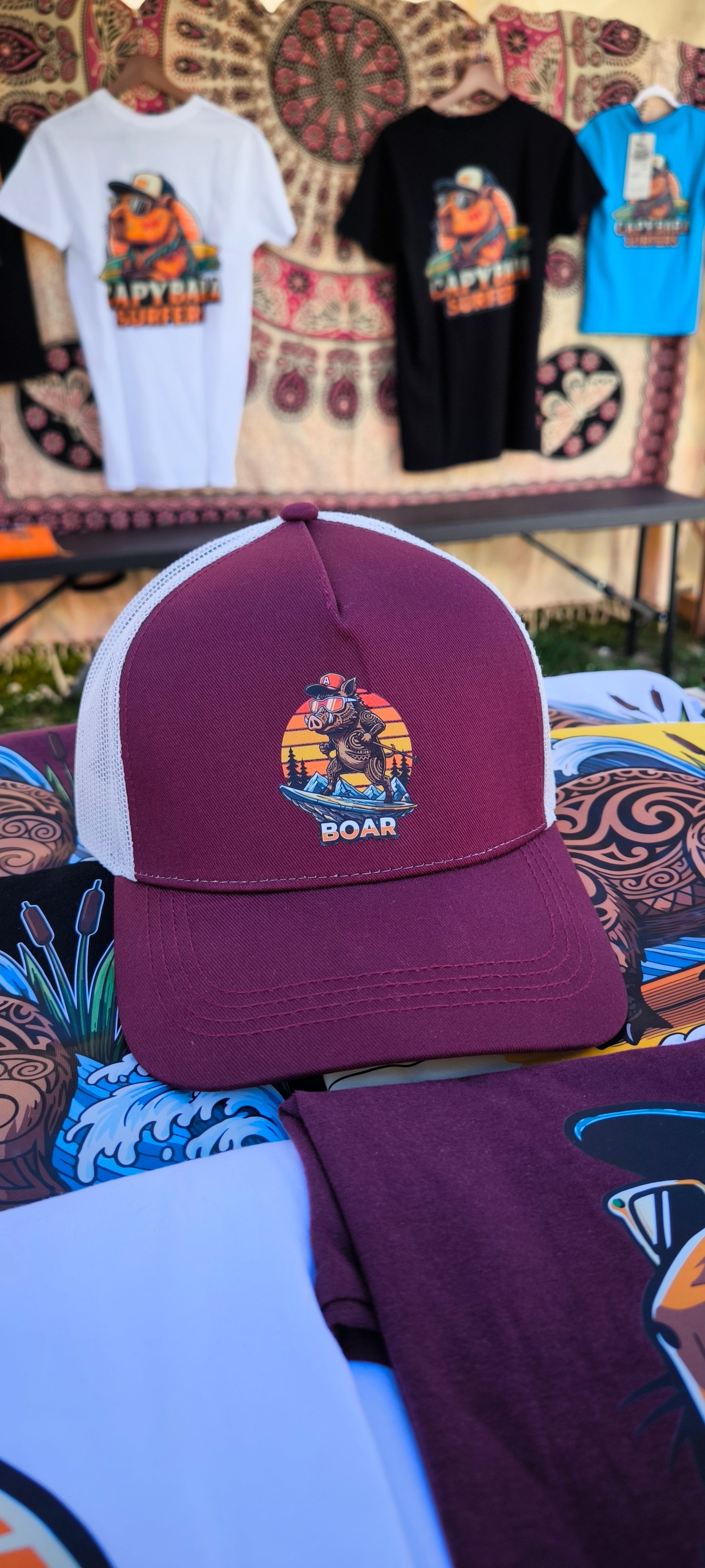 Cap Trucker Original Capybara Surfers ® - BOAR  - Bordeaux / Stone