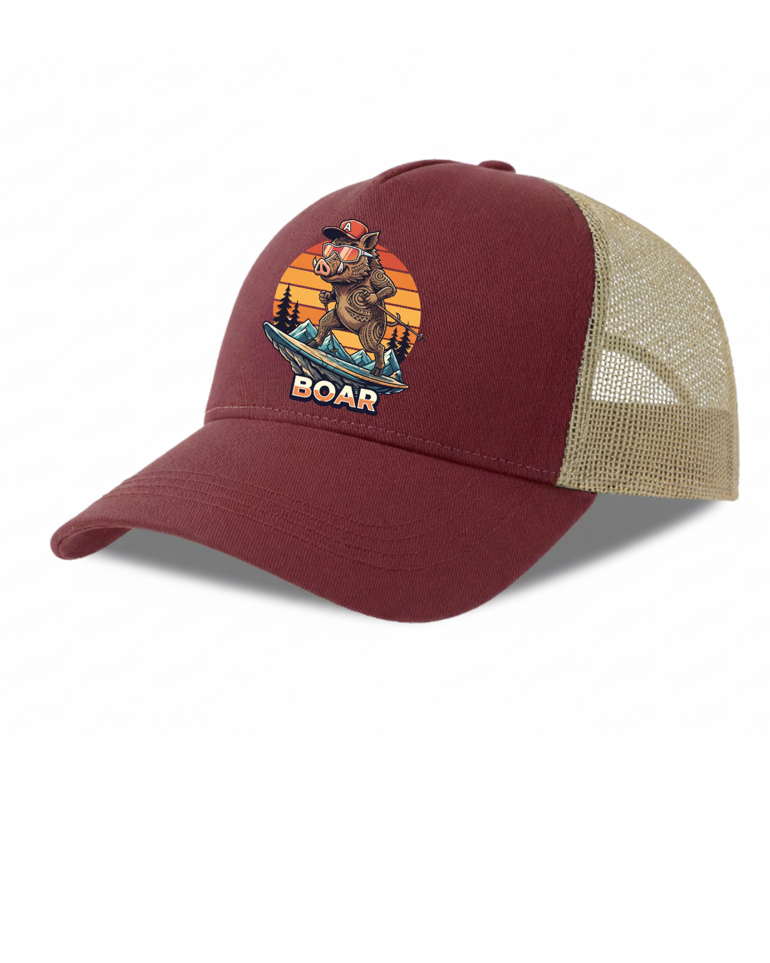 Cap Trucker Original Capybara Surfers ® - BOAR  - Bordeaux / Stone